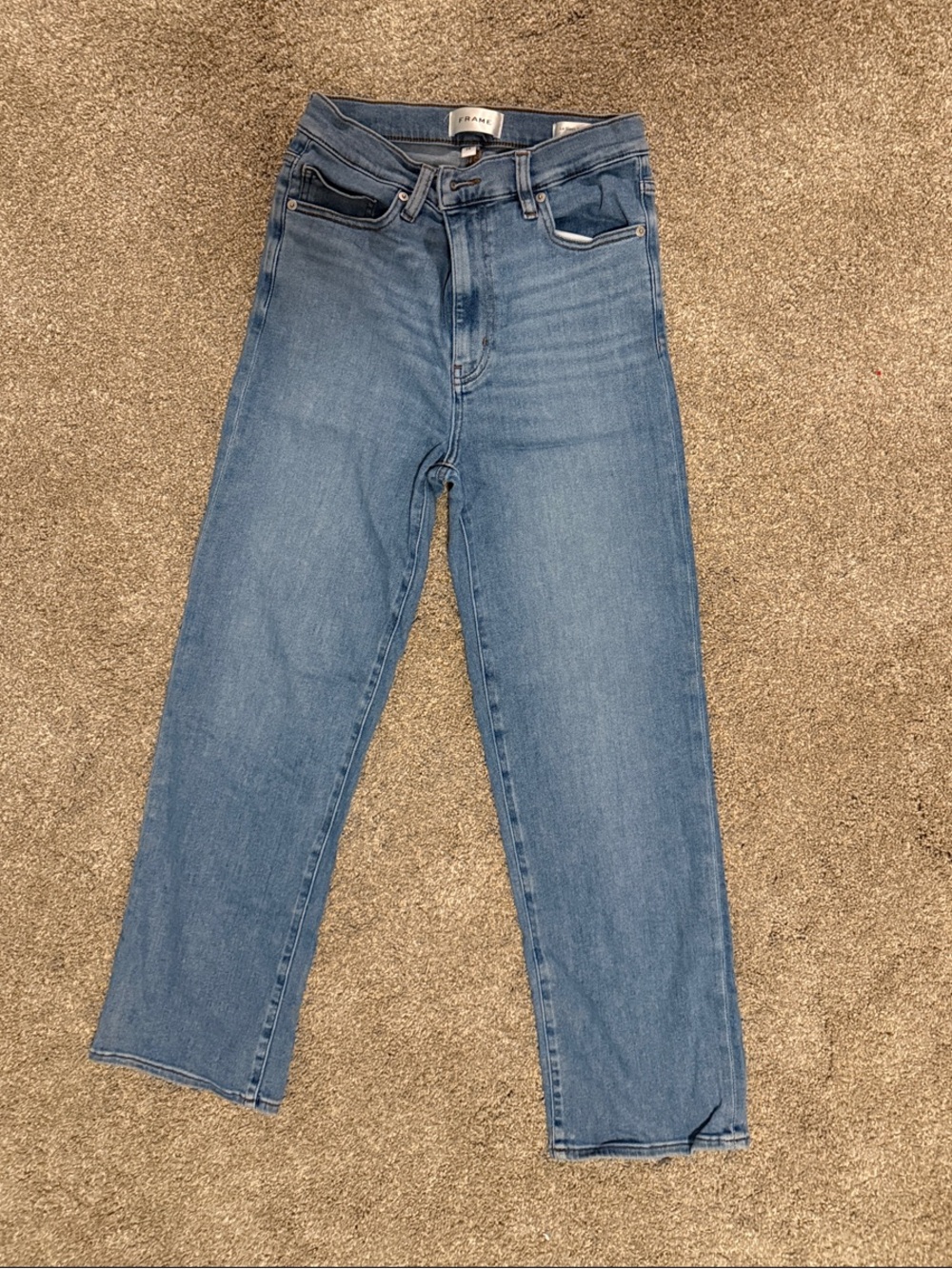 Frame Denim High-Rise Cropped Straight Jeans - Light Blue Wash